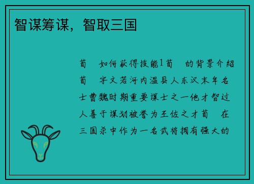 智谋筹谋，智取三国