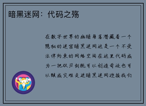 暗黑迷网：代码之殇